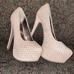 Suede cream with crystal heels